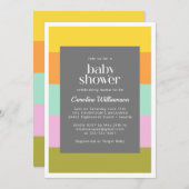 かわいい幾何学的ストライプなパステルベビーシャワー 招待状 (正面/裏面)