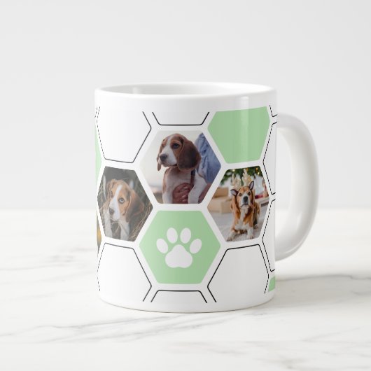 かわいい幾何学的ハートポーグリーンドッグフォトキープサケ ジャンボコーヒーマグカップ (正面右)