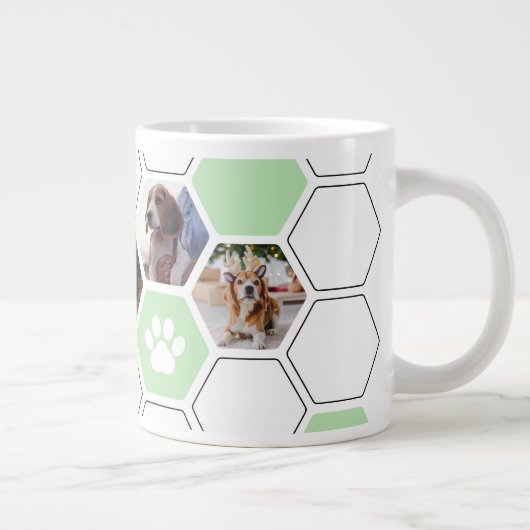 かわいい幾何学的ハートポーグリーンドッグフォトキープサケ ジャンボコーヒーマグカップ (右)