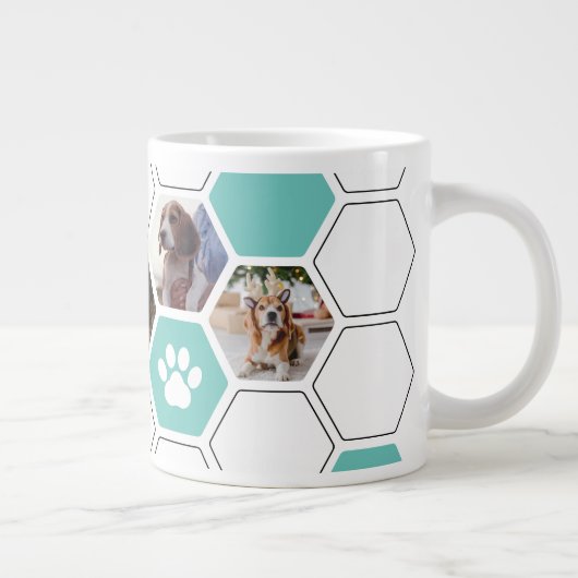 かわいい幾何学的ハートポーティール(緑がかった色)ドッグフォトキープサケ ジャンボコーヒーマグカップ (右)
