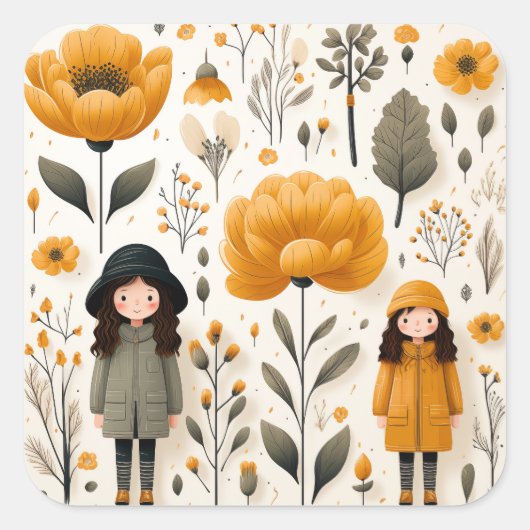 かわいい庭のシール スクエアシール (正面)