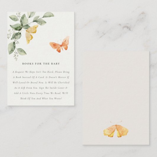 かわいい庭の動物性蝶の本の赤ちゃんシャワー エンクロージャーカード (正面/裏面)