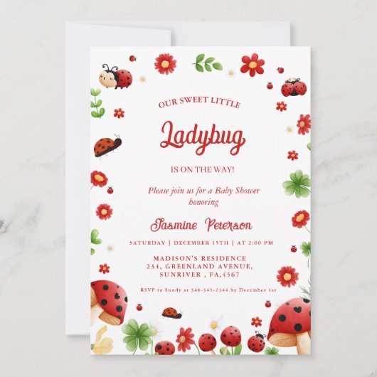 かわいい庭の小さな虫の赤ちゃんシャワー 招待状 (正面)