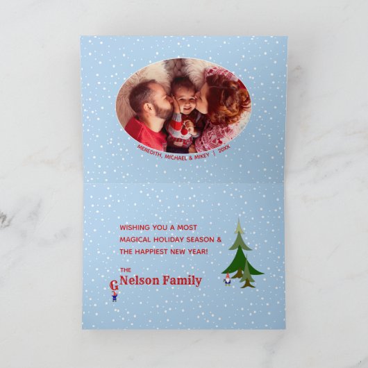 かわいい庭の小人ノエルクリスマス家族写真 シーズンカード (内部)
