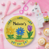 かわいい庭の花々 チューリップ ひまわり 青いデイジー ペーパープレート (パーティー)