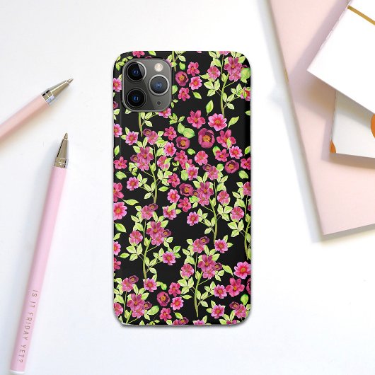 かわいい庭の花ピンクと黒の背景 Case-Mate iPhoneケース