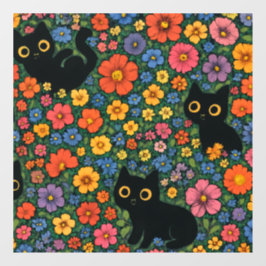 かわいい庭の芸術 | かわいい黒猫の花柄 ウィンドウサイン