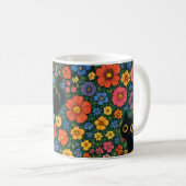 かわいい庭の芸術 | かわいい黒猫の花柄 コーヒーマグカップ (正面右)