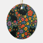 かわいい庭の芸術 | かわいい黒猫の花柄 セラミックオーナメント (左)