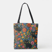 かわいい庭の芸術 | かわいい黒猫の花柄 トートバッグ (裏面)