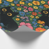 かわいい庭の芸術 - かわいい黒猫の花柄 ラッピングペーパー (角)