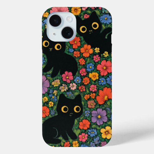 かわいい庭の芸術 | かわいい黒猫の花柄 Case-Mate iPhoneケース (裏面)