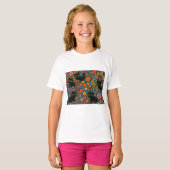 かわいい庭の芸術 | かわいい黒猫の花柄 Tシャツ (正面フル)