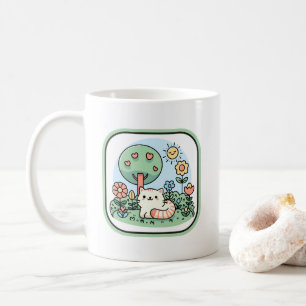 かわいい庭の落書きアートの猫 コーヒーマグカップ