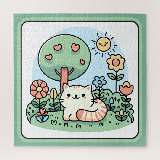 かわいい庭の落書きアートの猫 ジグソーパズル (縦)