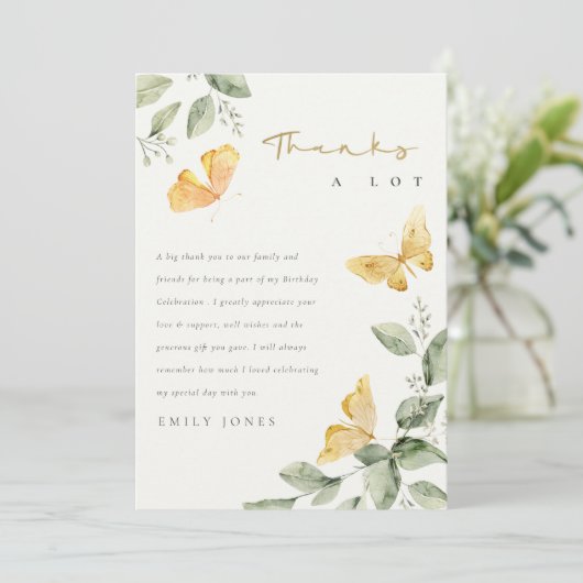 かわいい庭の葉蝶の赤ちゃんシャワー サンキューカード (スタンド正面)