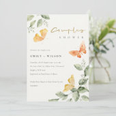 かわいい庭の葉蝶カップルのシャワー 招待状 (スタンド正面)