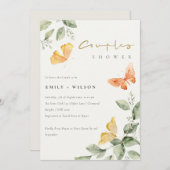 かわいい庭の葉蝶カップルのシャワー 招待状 (正面/裏面)