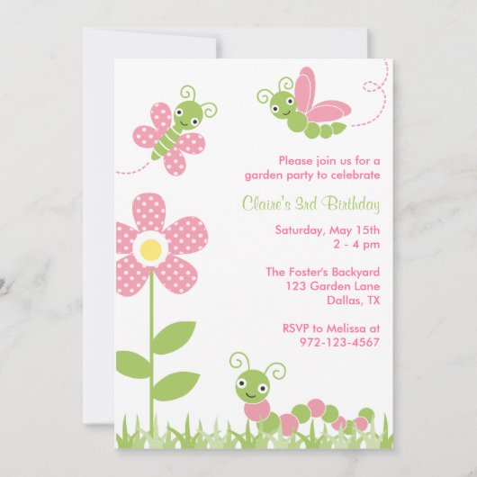 かわいい庭の虫の招待状 招待状 (正面)