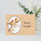 かわいい庭の鳥のカップル 結婚記念日 招待状 (スタンド正面)