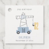 かわいい建築クレーンキッズ任意の年齢誕生日 フェイバータグ (正面)