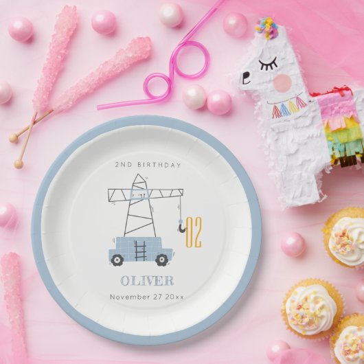 かわいい建築クレーンキッズ任意の年齢誕生日 ペーパープレート (パーティー)