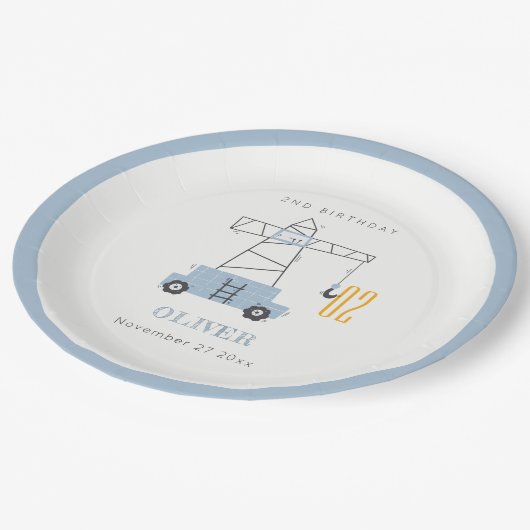 かわいい建築クレーンキッズ任意の年齢誕生日 ペーパープレート (アングル)