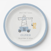 かわいい建築クレーンキッズ任意の年齢誕生日 ペーパープレート (正面)
