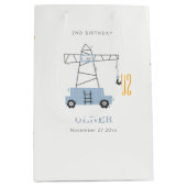 かわいい建築クレーンキッズ任意の年齢誕生日 ミディアムペーパーバッグ (正面)