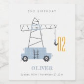 かわいい建築クレーンキッズ任意の年齢誕生日 ワインラベル (シングルラベル)