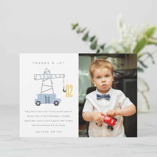かわいい建築クレーンフォトエイジ誕生日 サンキューカード (スタンド正面)