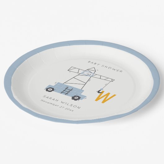 かわいい建築クレーンボーイズアーバンベイビーシャワー ペーパープレート (アングル)