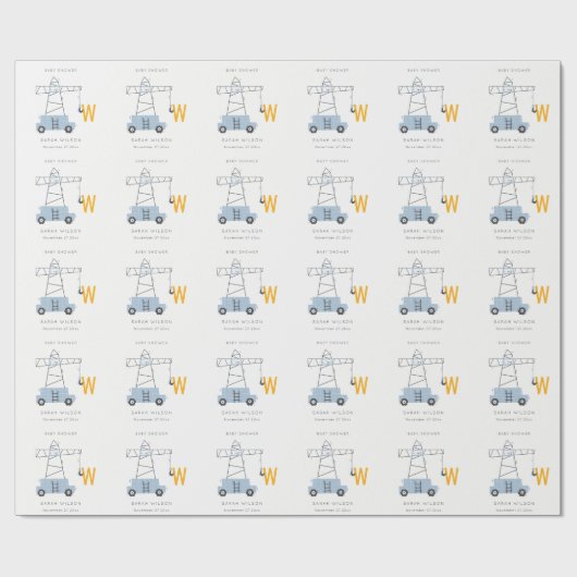 かわいい建築クレーンボーイズアーバンベイビーシャワー ラッピングペーパー (フラット)