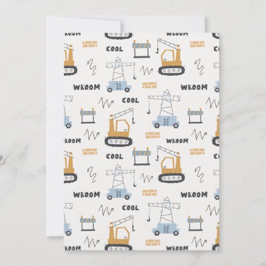 かわいい建築クレーンボーイベビー発表 サンキューカード (裏面)