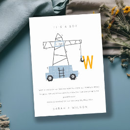 かわいい建築クレーンボーイベビー発表 サンキューカード