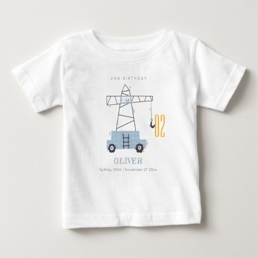 かわいい建築クレーン任意の年齢誕生日 ベビーTシャツ (正面)
