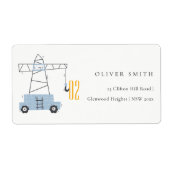 かわいい建築クレーン車の誕生日アドレス ラベル (正面)
