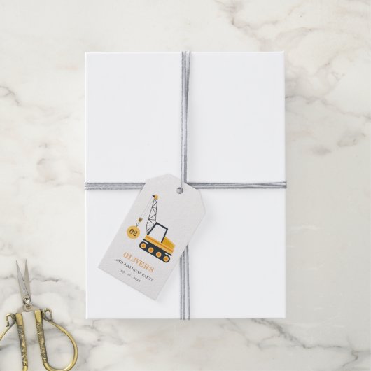 かわいい建築クレーン車Any年齢誕生日 ギフトタグ (より糸付き)