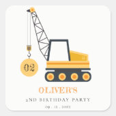 かわいい建築クレーン車Any年齢誕生日 スクエアシール (正面)
