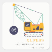 かわいい建築クレーン車Any年齢誕生日 スクエアシール (正面)