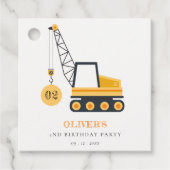 かわいい建築クレーン車Any年齢誕生日 フェイバータグ (正面)
