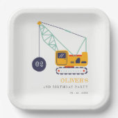 かわいい建築クレーン車Any年齢誕生日 ペーパープレート (正面)