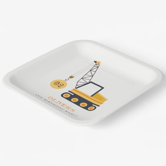 かわいい建築クレーン車Any年齢誕生日 ペーパープレート (傾斜あり)