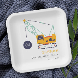 かわいい建築クレーン車Any年齢誕生日 ペーパープレート