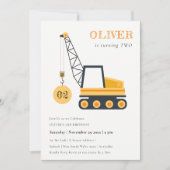 かわいい建築クレーン車Any年齢誕生日 招待状 (正面)