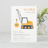 かわいい建築クレーン車Any年齢誕生日 招待状 (スタンド正面)