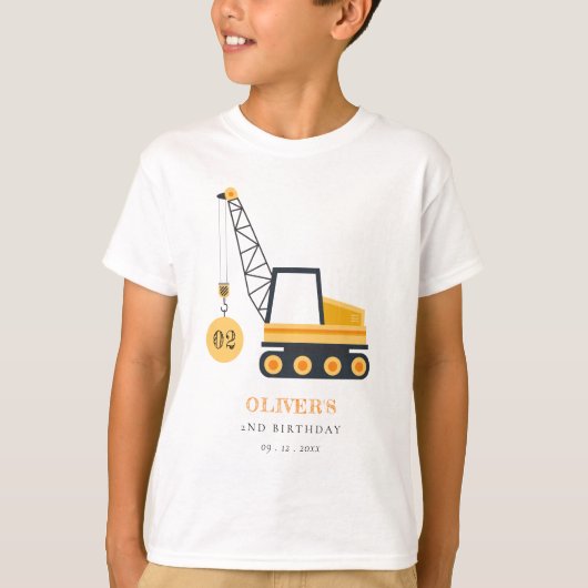 かわいい建築クレーン車Any年齢誕生日 Tシャツ (正面)