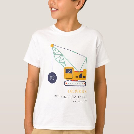 かわいい建築クレーン車Any年齢誕生日 Tシャツ (正面)