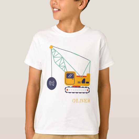 かわいい建築クレーン車Any年齢誕生日 Tシャツ (正面)