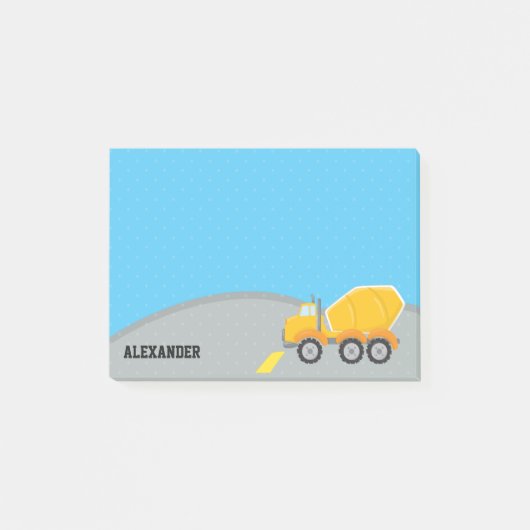 かわいい建築セメントミキサートラック車の少年 ポストイット (正面)
